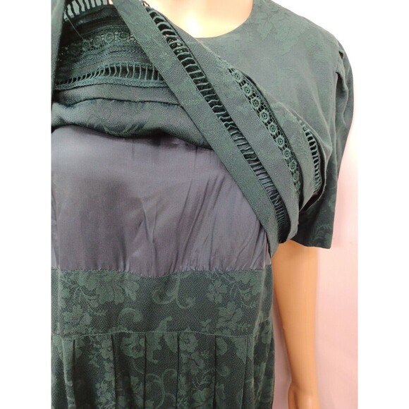 Vtg Karin Stevens Green Dress Jacquard Modest Mennonite Sz 14 - Picture 3 of 11